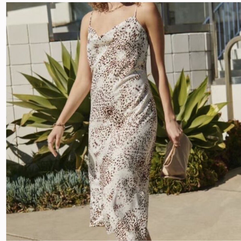 ExpressXRachel Zoe Printed Satin Cowl Neck Midi Slip Dress Natural Leopard Print